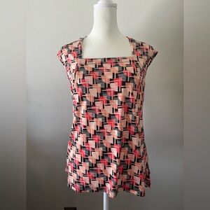 Evan Picone Pink and Black Graphic Blouse